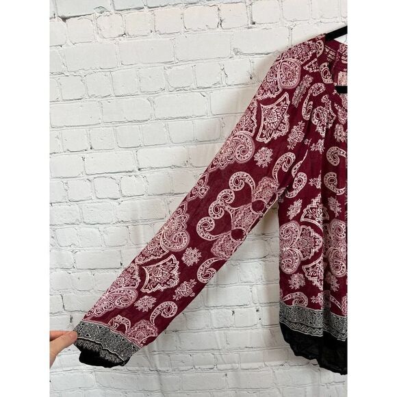 LUCKY BRAND red white black rayon button down blouse top shirt size S - Picture 4 of 7